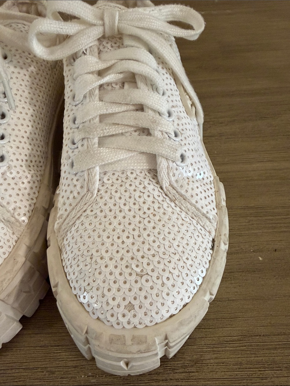 Prada White Sequins Double Wheel Platform Sneakers - Picture 4 of 11